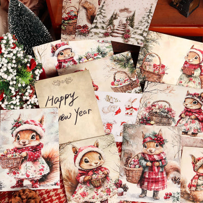 16cards, 4envelopes, 32stickers Christmas Squirrel Double-sided Postcard, for Scrapbooking Supplies, Paper Craft, Greetingcard