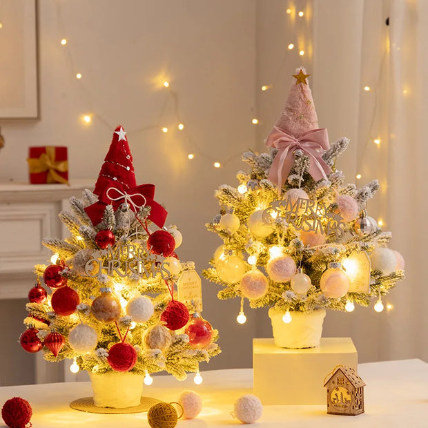 Desktop Christmas Tree Flocking Pink Set Mini Christmas Tree Ornaments DIY Christmas Gift Christmas Tree Decoration
