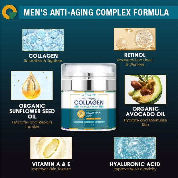 8% Men's Collagen Moisturizing Cream Skincare Fade Facial Wrinkles Hyaluronic Acid Firming Skin Vitamin E Moisturizer