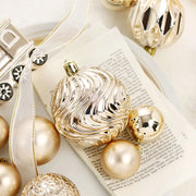 65PCS Champagne Gold Christmas Ball Decorations Matte Glossy Water Ripple Design Xmas Balls Christmas Tree DIY Decorations