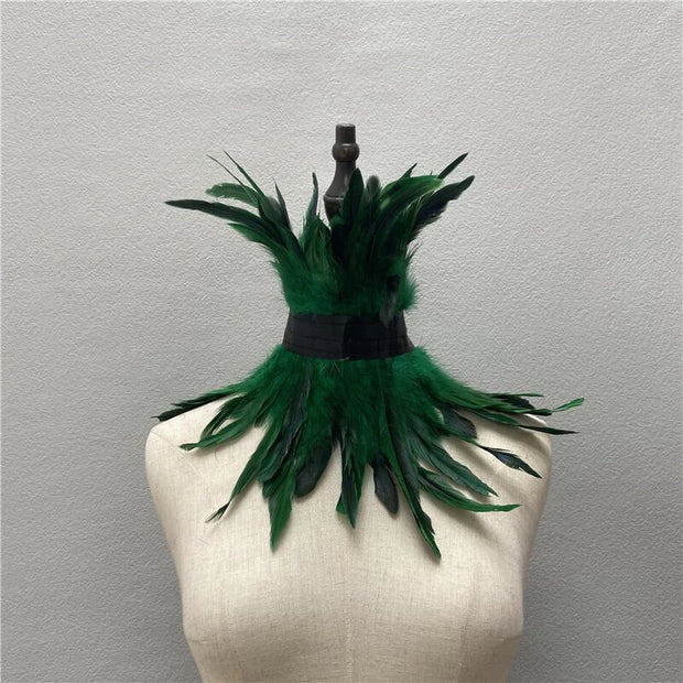 Gothic Victorian Natural Feather Choker Neck Wrap Collar For Halloween Cosplay Accessories