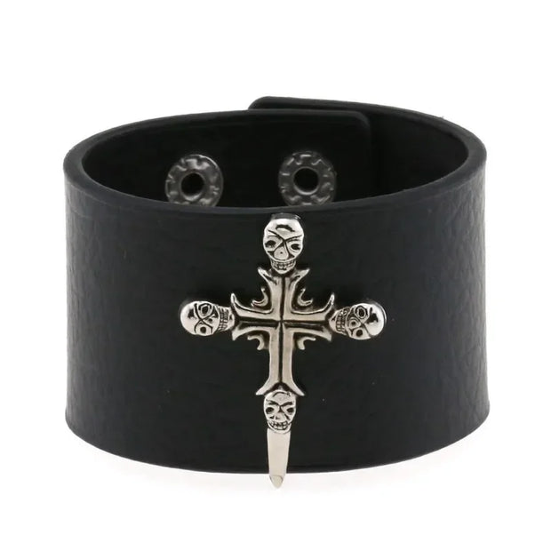 Hip Hop Rock PU Leather Bracelet Men and Women Punk Spikes Rivets Skull Heart Cross Creative Party Bracelet Jewelry Accessories