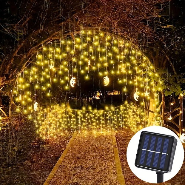Solar Christmas Decorations Light Outdoor Waterproof Fairy String Curtain Lights for Xmas Eaves Window Party Yard Garden Indoor