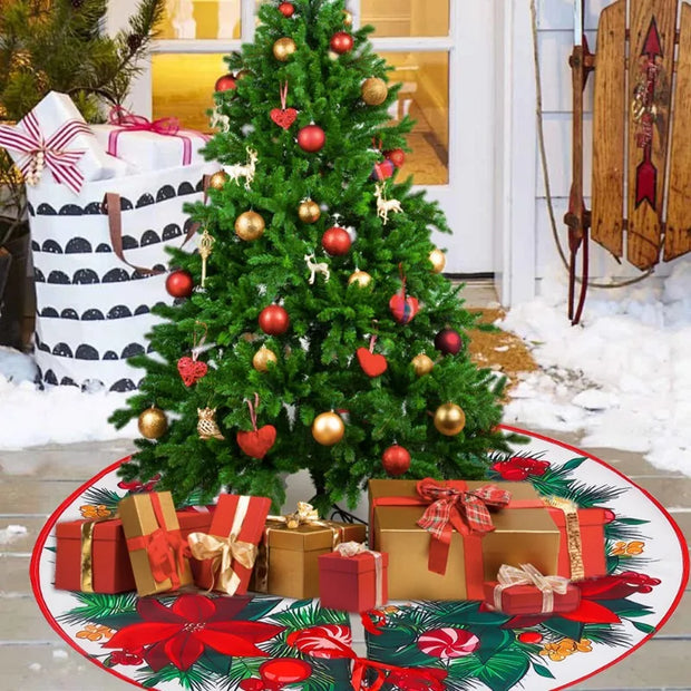 Christmas Tree Skirt Xmas Tree Mat Plush Trees Skirts Flowers Surround Bottom Carpet Base Round Cover Rug New Year Party Decor