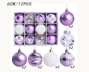 6cm 12/16pcs Christmas Ball Ornaments Printed Purple Red Christmas Tree Party Decoration New Year Christmas Spheres Pendant 2025