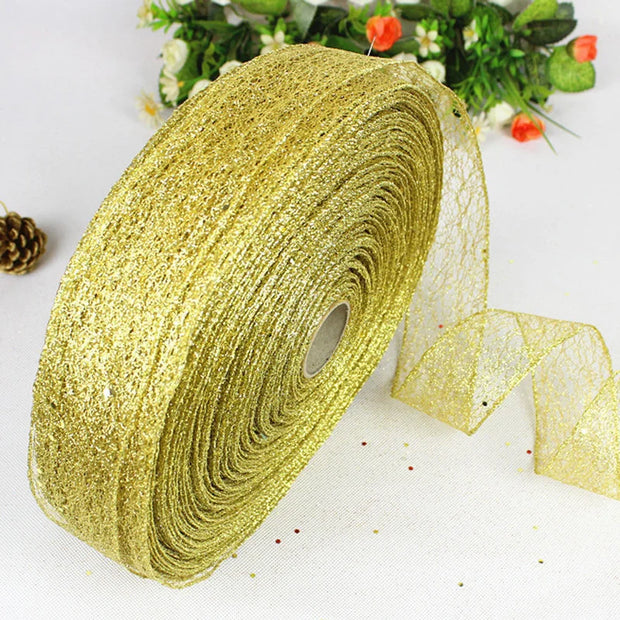 (2 M/roll) 50mm Hollow Out Shiny Gold Ribbon Christmas Gift Packaging Foldable Line Edge Crafts Wedding Christmas Decoration