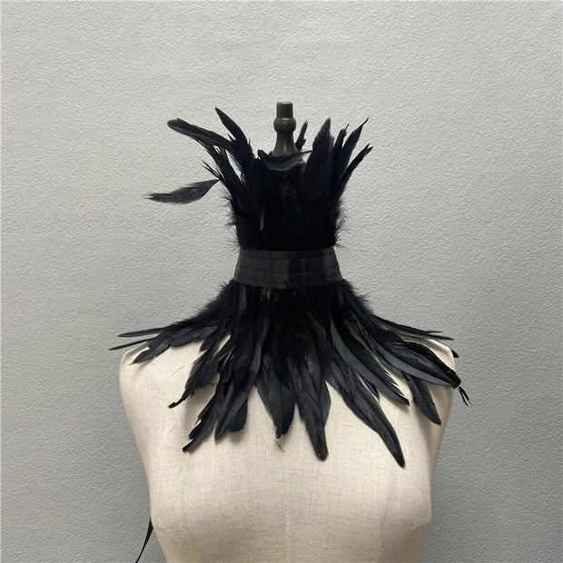 Gothic Victorian Natural Feather Choker Neck Wrap Collar For Halloween Cosplay Accessories