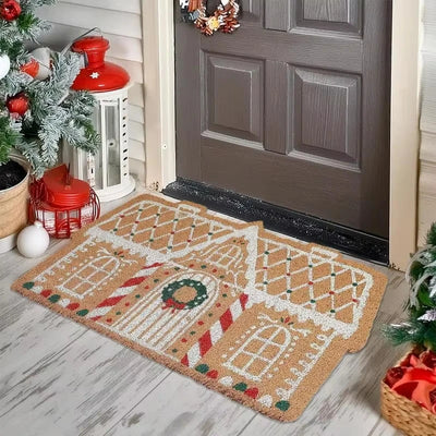 VIKAMA Christmas Gingerbread House Floor Mat Entrance Non Slip Water Absorbent Easy To Clean Festive Atmosphere Decorat Carpet