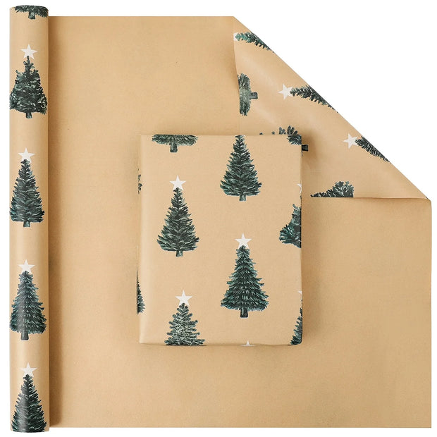 Festive green Christmas wrapping paper with tree pattern - perfect for holiday gift wrapping and party decorations, 17 x 118.1in