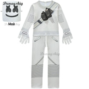 Fortnites DJ Marshmello Cosplay Costume White Jumpsuit Carnival Party Electric Syllables Bodysuit Halloween
