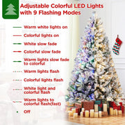 Yaheetech 7.5ft (228.6cm) Pre-lit Snow Flocked Artificial Spruce Christmas Tree | 550 Multicolor LED Lights, 1284 Branch Tips, M