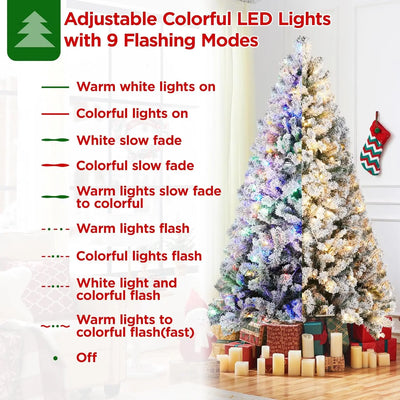 Yaheetech 7.5ft (228.6cm) Pre-lit Snow Flocked Artificial Spruce Christmas Tree | 550 Multicolor LED Lights, 1284 Branch Tips, M