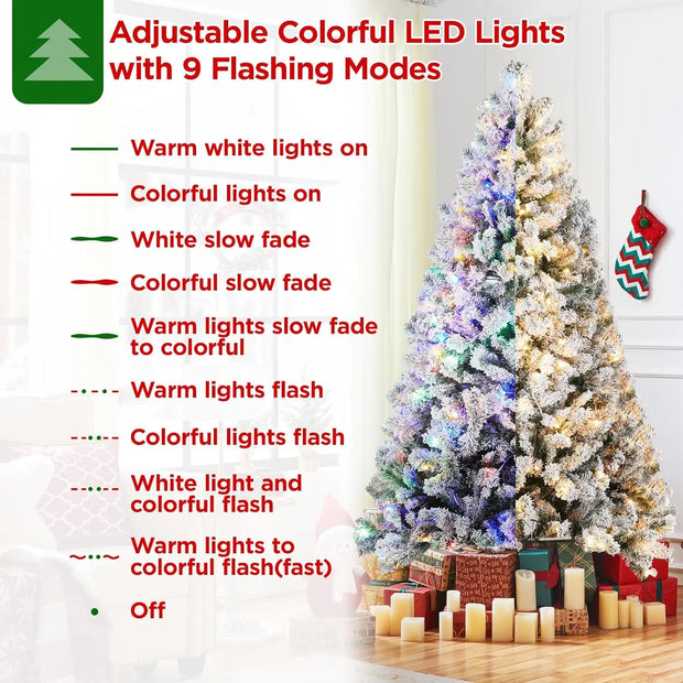 Yaheetech 7.5ft (228.6cm) Pre-lit Snow Flocked Artificial Spruce Christmas Tree | 550 Multicolor LED Lights, 1284 Branch Tips, M