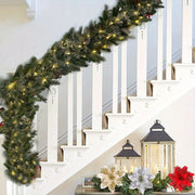 Pre-Lit Greenery Pine Cone Christmas Garland Flocked and Warm White Led Lights, Front Door Christmas Wreath, Teardrop