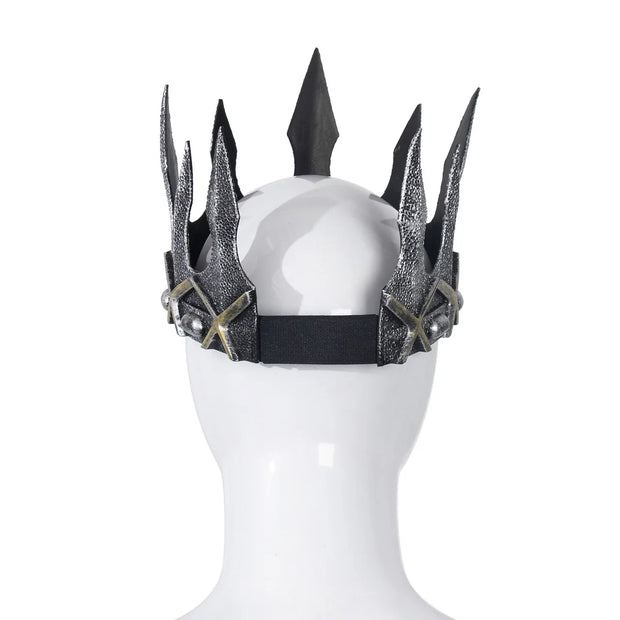 King Crown For Men Women Full Round PU Royal Birthday Prince Prom Kings Crown Medieval Headpiece Cosplay Halloween Tiara Costume