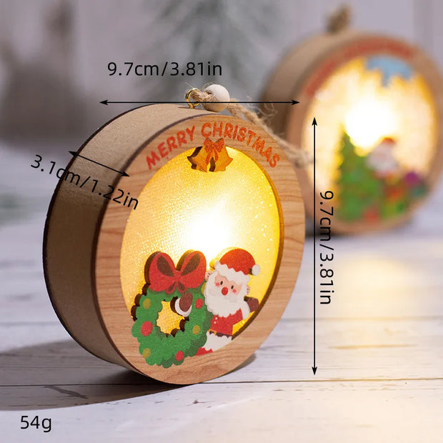 Christmas Wood Luminous Light Pendant Tabletop Decoration Christmas Ornament Holiday Home Wooden Christmas Tree Decoration