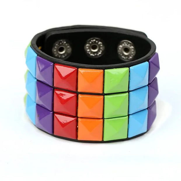 Hip Hop Rock PU Leather Bracelet Men and Women Punk Spikes Rivets Skull Heart Cross Creative Party Bracelet Jewelry Accessories
