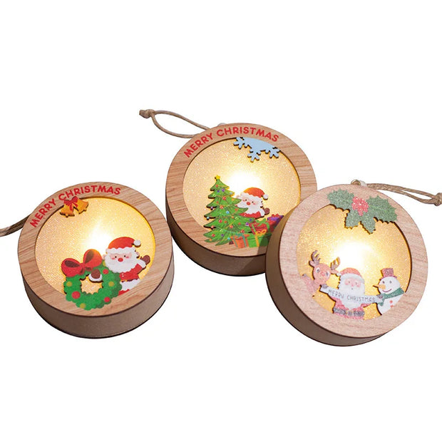 Christmas Wood Luminous Light Pendant Tabletop Decoration Christmas Ornament Holiday Home Wooden Christmas Tree Decoration