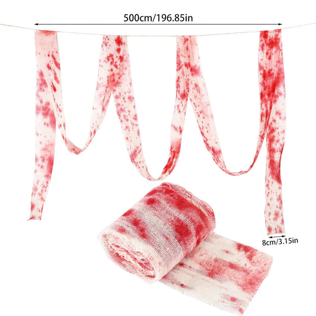 3m/5m Halloween Bloody Gauze Bandage Warning Isolation Belt Horror Props For Halloween Party Haunted House Home Scene Decoration