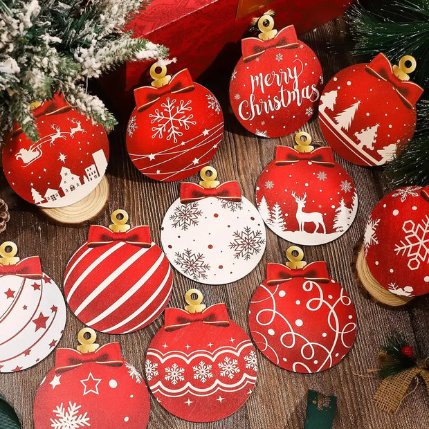 24PCS Christmas Ball Pendant, Wooden Pendant Christmas Decoration, Christmas Party Yard Decoration Set 2025