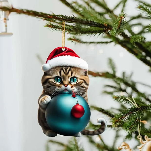 Cat Christmas Hanging Ornaments Cute Cartoon Acrylic Animals Xmas Tree Pendants Personalized Christmas Decor for Car Interior