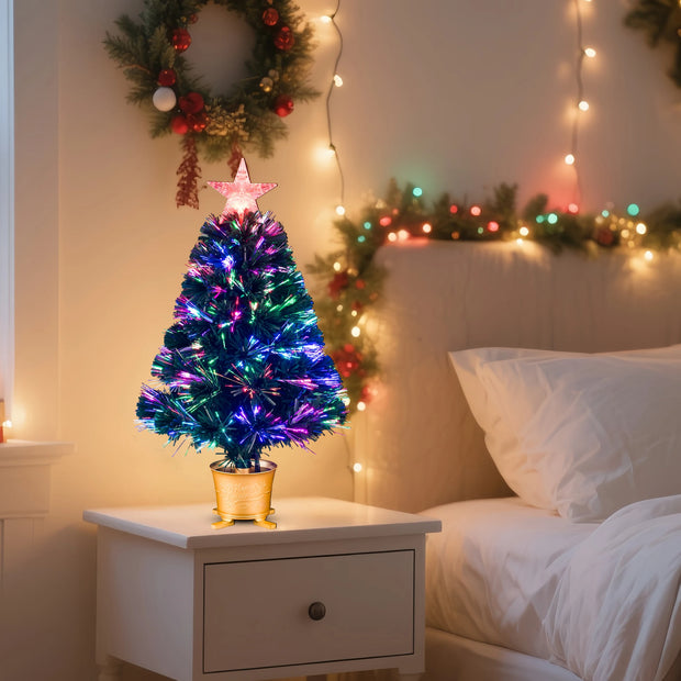Mini Fiber Optic Tabletop Artificial Christmas Tree with color changing star tree topper, Green, Pre-lit, Xmas Tree, 24 inch