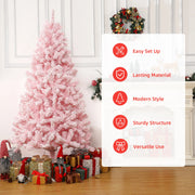 6Ft Pink Pre-lit Christmas Tree, Snow Flocked Artificial Xmas Tree with 250 Multi Color LED Lights 751 Branch Tips and Foldable