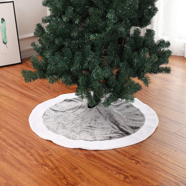 Christmas Tree Skirt, 1pcs 90cm Christmas Tree Mat Plush Faux Fur Xmas Tree Skirt Base Cover Home Christmas New Year Party Decor