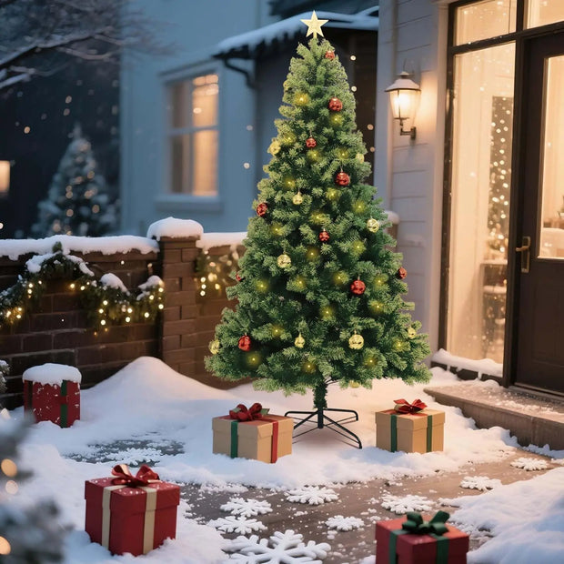 Artificial Christmas Tree with Remote Control Green Holiday Tree for Living Room Office Party Decoration, Premium Hinged Artific