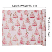1 Roll 17inch x 393inch Pink with Gold Xmas Tree Wrapping Paper for Holiday Christmas, Gift Wrapping Paper for party