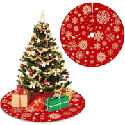 35.4inch Xmas Tree Skirt Snowflake Pattern Red Xmas Tree Mat Printed Christmas Tree Decoration Merry Christmas Decoaration