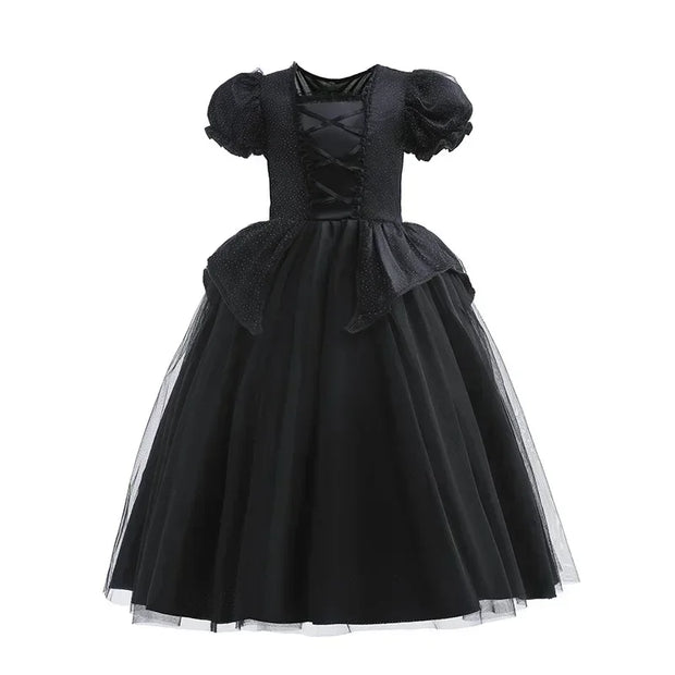 Maleficent Costume for Girls Halloween Witch Cosplay Black Witch Short Sleeve Cute New Horror Dress Accessories Set