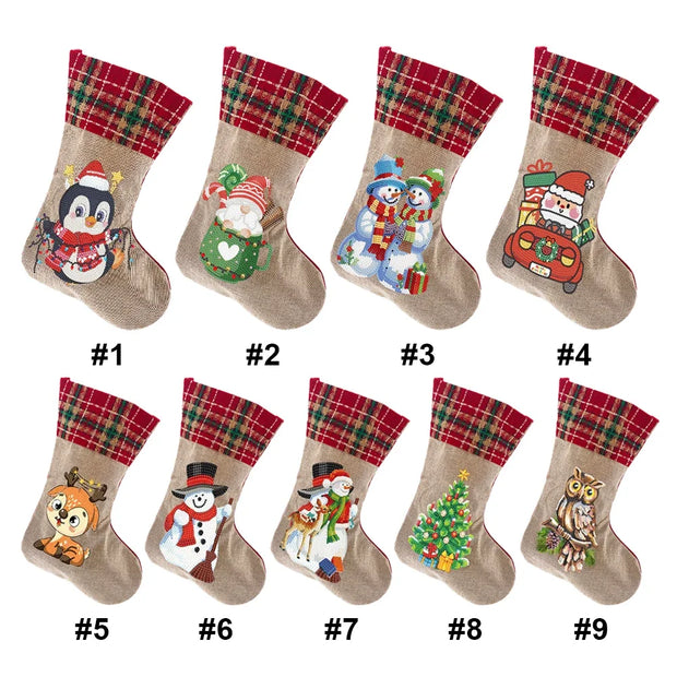 Christmas Decor Diamond Art Kits Xmas Penguin Diamond Present Stockings Xmas Elk Diamond Painting Stocking DIY for Holiday Favor