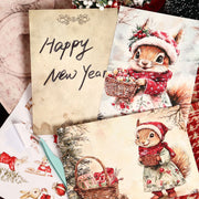 16cards, 4envelopes, 32stickers Christmas Squirrel Double-sided Postcard, for Scrapbooking Supplies, Paper Craft, Greetingcard