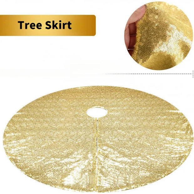 60/90/120cm Gold Christmas Tree Skirt Decoration Sequin Tree Skirt Red Silver Christmas Tree Decoration Bottom Apron Tree Skirt