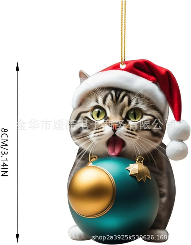 Cat Christmas Hanging Ornaments Cute Cartoon Acrylic Animals Xmas Tree Pendants Personalized Christmas Decor for Car Interior