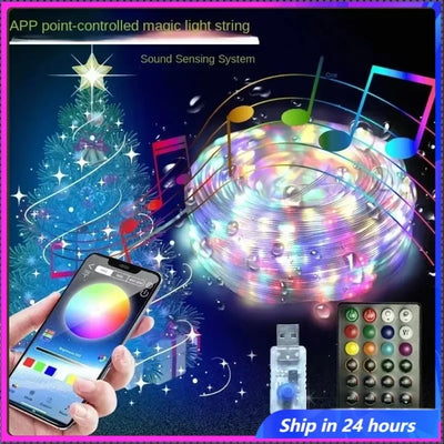15M RGB Christmas Tree Decoration Light String Outdoor Garden Garland USB Bluetooth APP Fairy Lights Strings Holidays