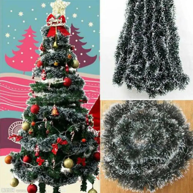 2M Chunky Snow Tipped Green Tinsel Christmas Tree Decoration Garland Xmas Festival New Year Home DIY Ornaments Outdoor Props