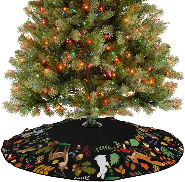 Forest Wreath Christmas Tree Skirt 36" Fall Tree Skirt Mushroom Fox Rabbit Deer Tree Mat for Thanksgiving Christmas