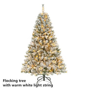 5 to 10ft Artificial Christmas Tree , Snow Flocked Full Prelighted Xmas Tree with 2084 Branch Tips, 900 Incandescent Lights