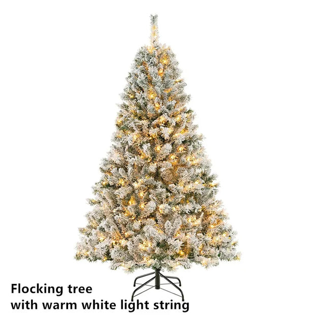 5 to 10ft Artificial Christmas Tree , Snow Flocked Full Prelighted Xmas Tree with 2084 Branch Tips, 900 Incandescent Lights