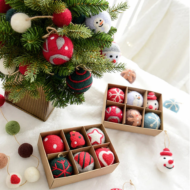 6 Christmas Decoration Felt Balls Small Hanging Christmas Snowflakes Snowman Garland Christmas Tree Decorations Christmas Gifts