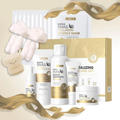Snail Collagen Skin Care Set, 19pcs/set Moisturizing Facial Cleanser & Toner & Serum & Eye Cream & Essence Cream & Mask & Tool