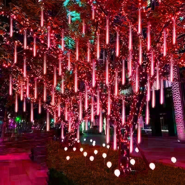 8 Tubes Christmas String Light Outdoor Tree Snowfall LED Dripping Icicle Shooting Star Light Meteor Shower Cascading Lights 2024
