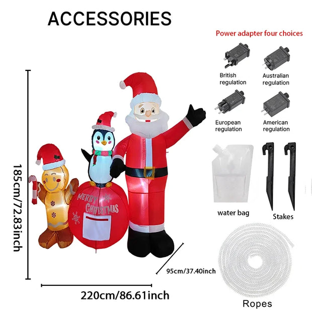 7.22FT Inflatable Santa Penguin Gingerbread Man Set Toy Xmas Yard Decoration Festive Gift LED Christmas Supplies Home Ornament