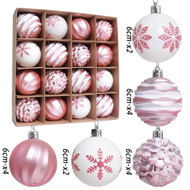 6cm 12/16pcs Christmas Ball Ornaments Printed Purple Red Christmas Tree Party Decoration New Year Christmas Spheres Pendant 2025
