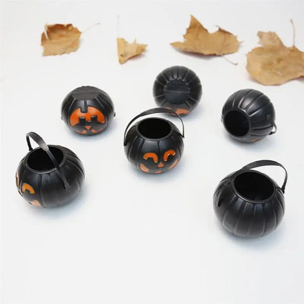 12Pcs Pumpkin Candy Bucket Decors Pumpkin Bucket Kids Candy Bucket Halloween Decorations And Props Black Mini Pumpkin Bucket