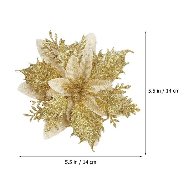 Christmas tree Flower Artificial Glitter Flowers Poinsettia Xmas Tree Ornament Garland golden Flowers adorn Christmas Party deco