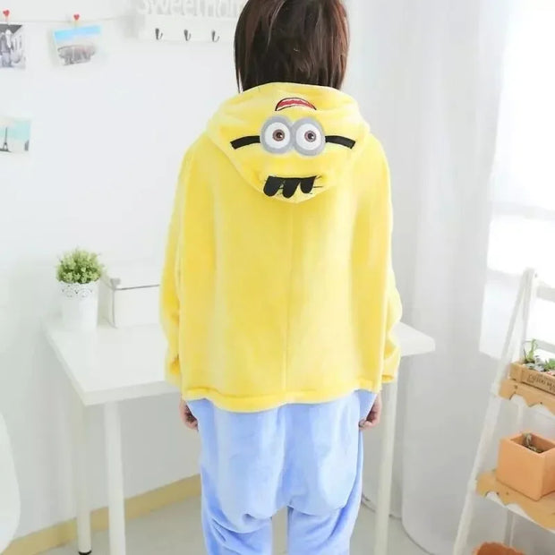 2025   Kids Minions Kigurumi Onesie Cosplay Anime Kostuum Winter Flanel Kawaii Pyjama Halloween Kerst Kleding