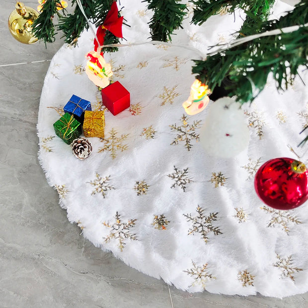 78/90Cm Christmas Tree Skirt White Plush Christmas Tree Foot Carpet Snowflake Faux Fur Christmas Tree Base Cover Decoration Home